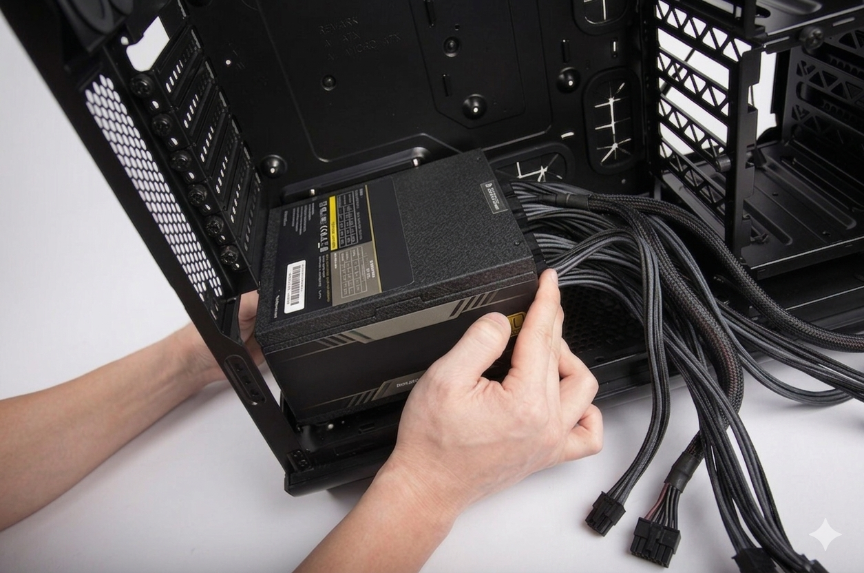 PSU installation and cable routing